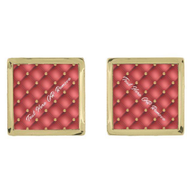 Red Gold Diamonds Tufted Custom Text Cufflinks (Front)