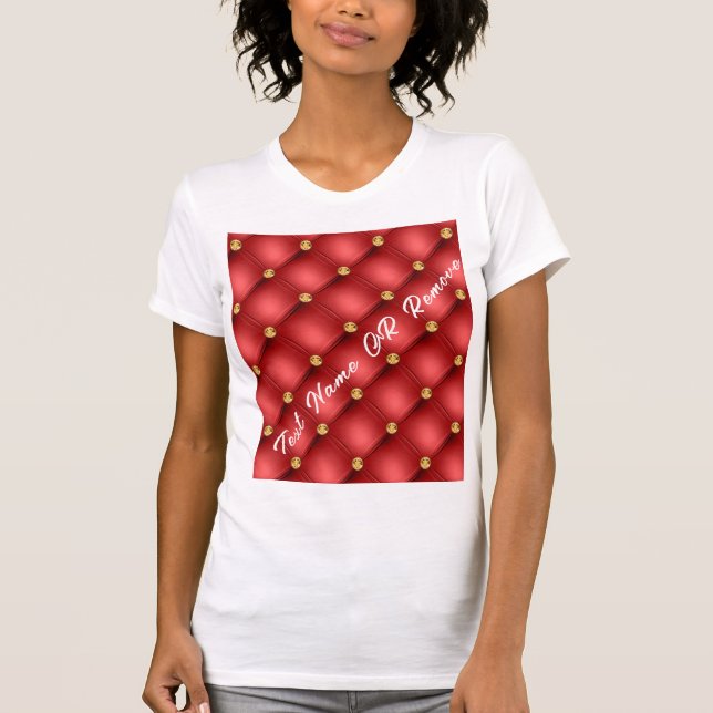 Red Gold Diamonds Tufted Custom Text T-Shirt (Front)
