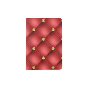 Red Gold Diamonds Tufted Passport Holder