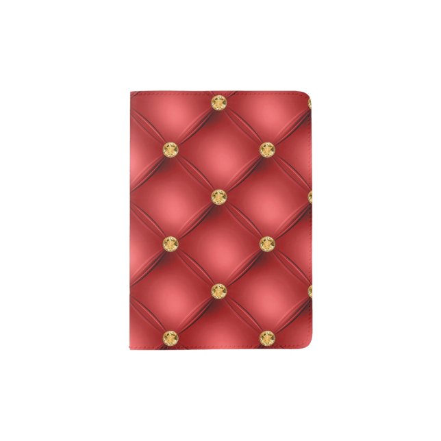 Red Gold Diamonds Tufted Passport Holder (Front)