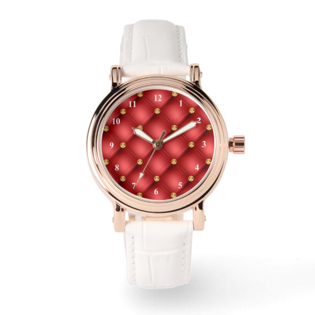 Red Gold Diamonds Tufted Watch (Front)