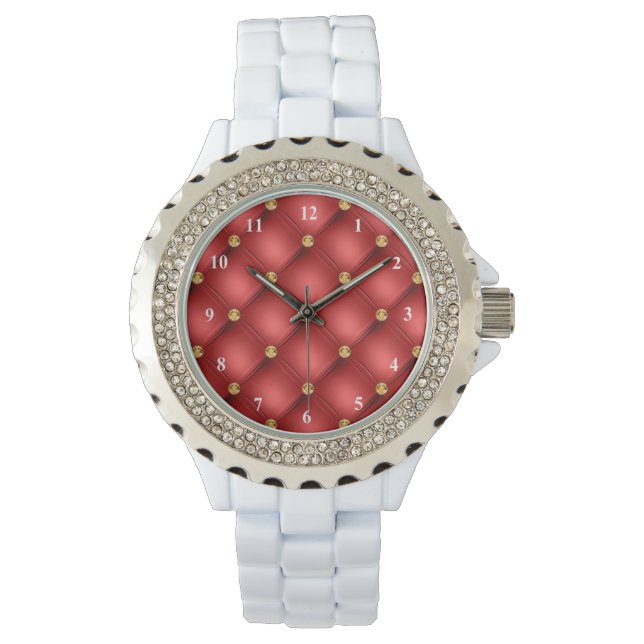 Red Gold Diamonds Tufted Watch (Front)