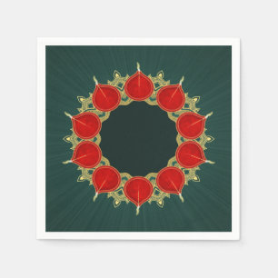 Red & Gold Diyas Mandala Diwali on Teal Napkins