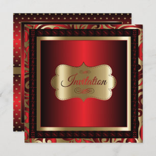 Red & Gold Dot Party Celebration Invitations