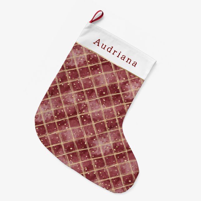 Red Gold Dots Christmas Large Christmas Stocking (Front (Hanging))