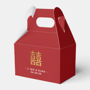 Red Gold Double Happiness Chinese Wedding Gable  Favor Boxes