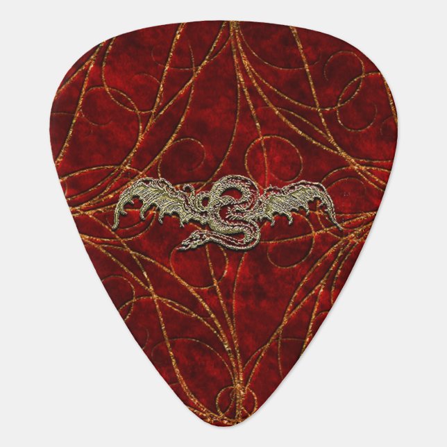 Red Gold Dragon Guitar Pick (Front)