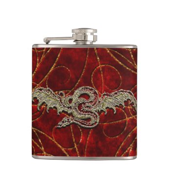 Red Gold Dragon Hip Flask by SlightlyFantastical at Zazzle