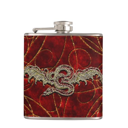 Red Gold Dragon Hip Flask
