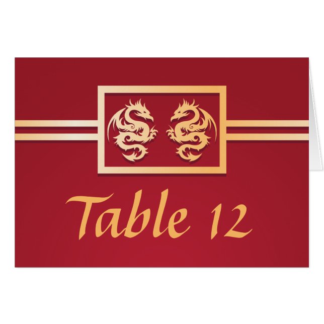 Red & Gold Dragon Table Place Numbers Cards (Front Horizontal)