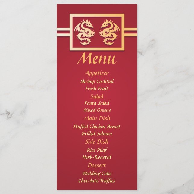 Red & Gold Dragon Wedding Reception Dinner Menu (Front)