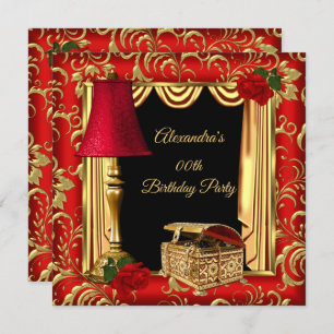 Red Gold Drapes Roses lamp jewel box Birthday Invitation
