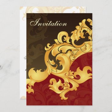red gold elegance wedding invitation