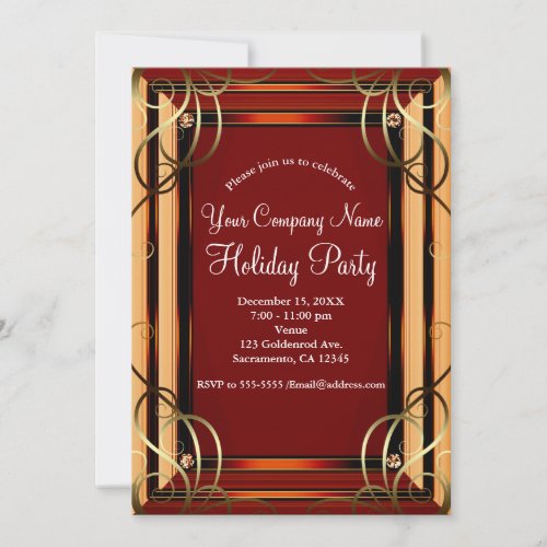 Red  Gold Elegant Company Corporate Holiday Party Invitation