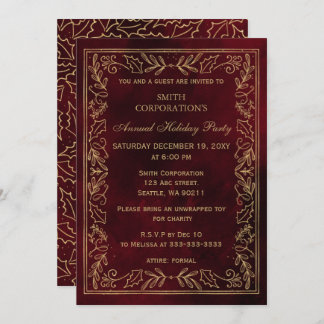 Red Gold Elegant Corporate Holiday Party Invitation