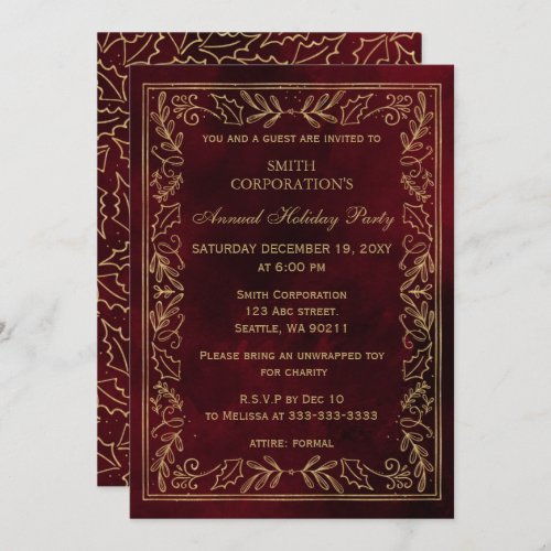 Red Gold Elegant Corporate Holiday Party  Invitation