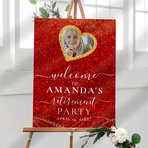 Red Gold Elegant Photo Retirement Welcome Sign
