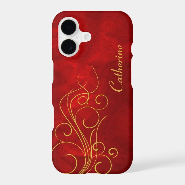 Red Gold Elegant Swirl Case-Mate iPhone Case (Back)