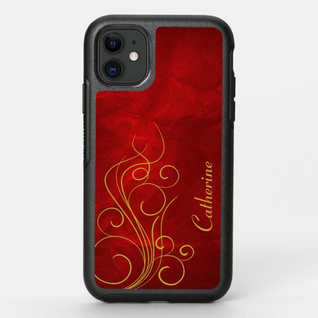 Red Gold Elegant Swirl Otterbox iPhone Case (Back)