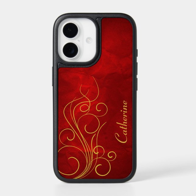 Red Gold Elegant Swirl Otterbox iPhone Case (Back)