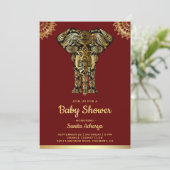 Red Gold Elephant Indian Baby Shower Invitation (Standing Front)