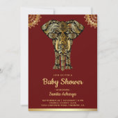Red Gold Elephant Indian Baby Shower Invitation (Front)