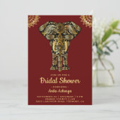 Red Gold Elephant Indian Bridal Shower Invitation (Standing Front)