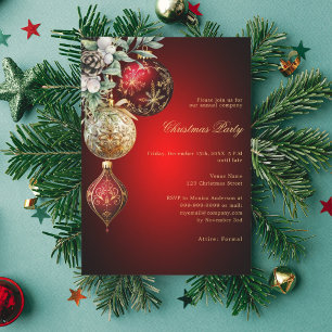 Red gold employee business Christmas Party Invitation