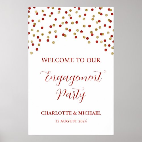Red Gold Engagement Party Custom 12x18 Poster