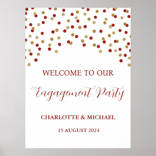 Red Gold Engagement Party Custom 18x24 Poster