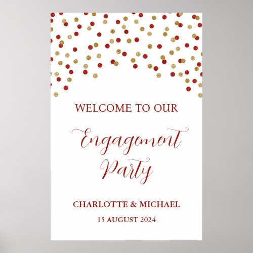 Red Gold Engagement Party Custom 20x30 Poster