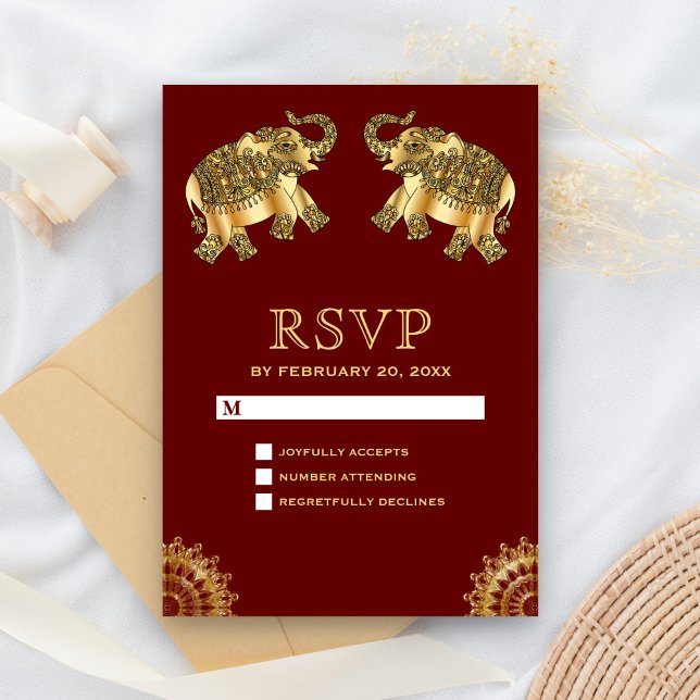 Red Gold Ethnic Elephants Indian RSVP (Creator Uploaded)