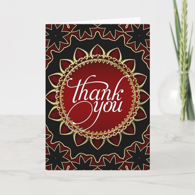 Red Gold Exotic Sunflower Thank You Cards (Front)