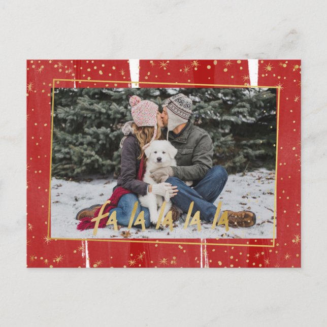 Red & Gold Fa La La La La Snowy Christmas Holiday (Front)