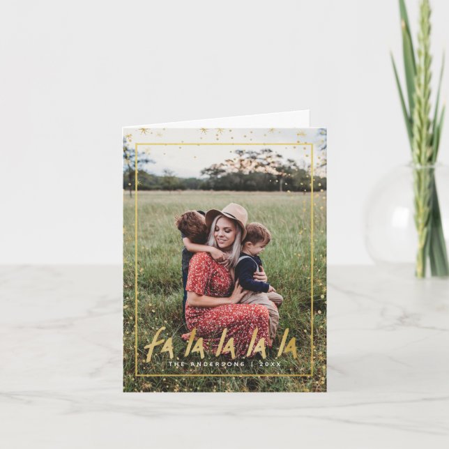 Red & Gold Fa La La La La Snowy Holiday Christmas (Front)