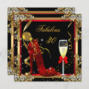 Red Gold Fabulous 30 Birthday Party Invitation