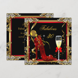 Red Gold Fabulous 30 Birthday Party Invitation