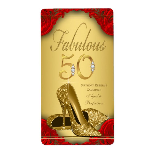 Red Gold Fabulous 50 Wine Bottle Labels (Front)