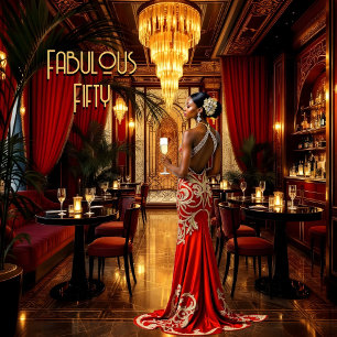 Red Gold Fabulous Art deco Dress Ethnic Woman  Invitation