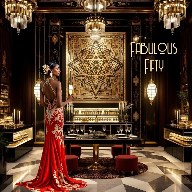 Red Gold Fabulous Art deco Room Ethnic Woman Invitation (Creator Uploaded)