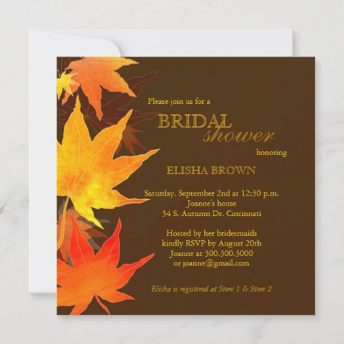 Red, Gold Fall Maple Leaves Bridal Shower Invites