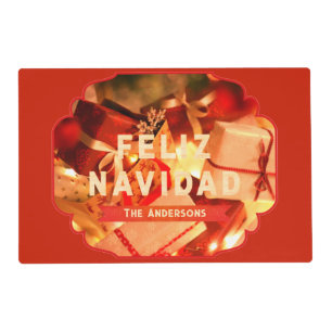 Red Gold Family Elegant Feliz Navidad Christmas Placemat