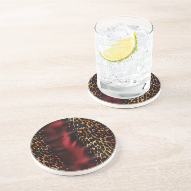 Red Gold Faux Cowgirl Southwest Cowhide Coaster (Side)