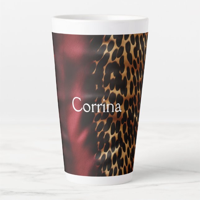 Red Gold Faux Cowgirl Southwest Cowhide Name Latte Mug (Front)