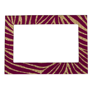 Red Gold Faux Glitter Zebra Print Magnetic Photo Frame