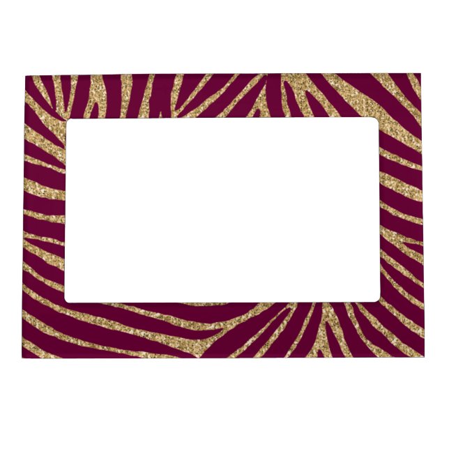 Red Gold Faux Glitter Zebra Print Magnetic Photo Frame (Front)