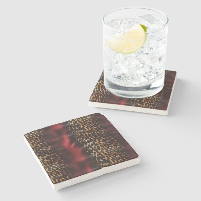 Red Gold Faux Southwest Cowgirl Cowhide Stone Coaster (Side)