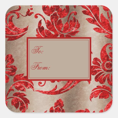 Red Gold Faux Velvet Damask Elegant Gift Tag 