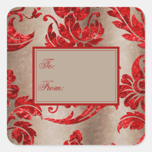 Red Gold Faux Velvet Damask Elegant Gift Tag
