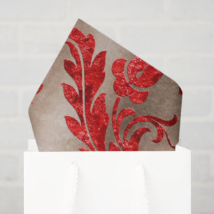 Red Gold Faux Velvet Damask Elegant Tissue Paper